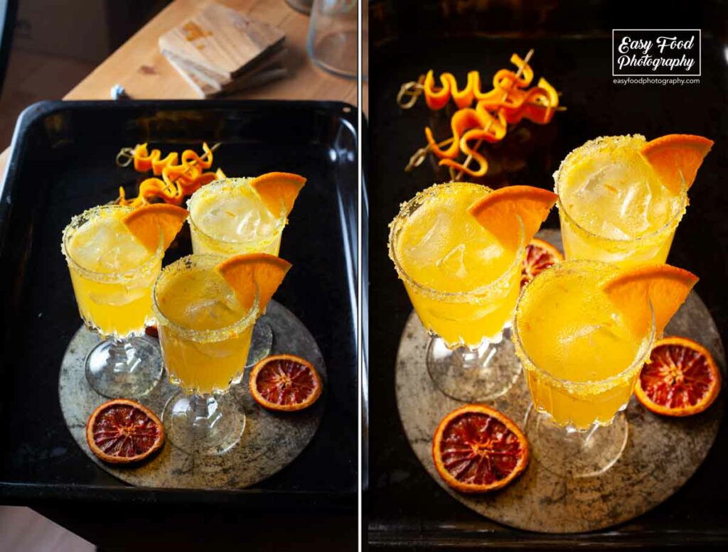 The baked-on grease in old baking pans can become a beautiful background for a food photo. Ask around in your circle of friends. Someone always wants to get rid of their old baking dishes.